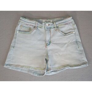 Judy Blue Size M Lightwash Jean Shorts with Rainbow Stitching Stretch Denim